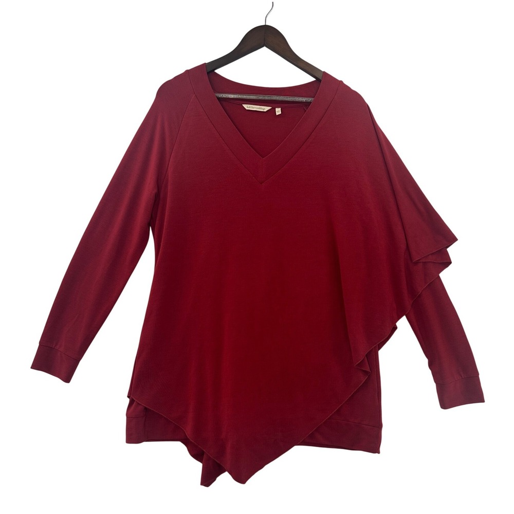 Soft Surroundings Tunic Top Women L Burgundy Excellent Asymmetrical Draped VNeck